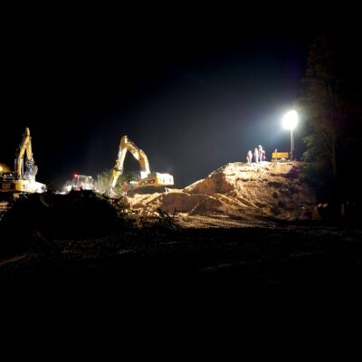 light tower at site at night