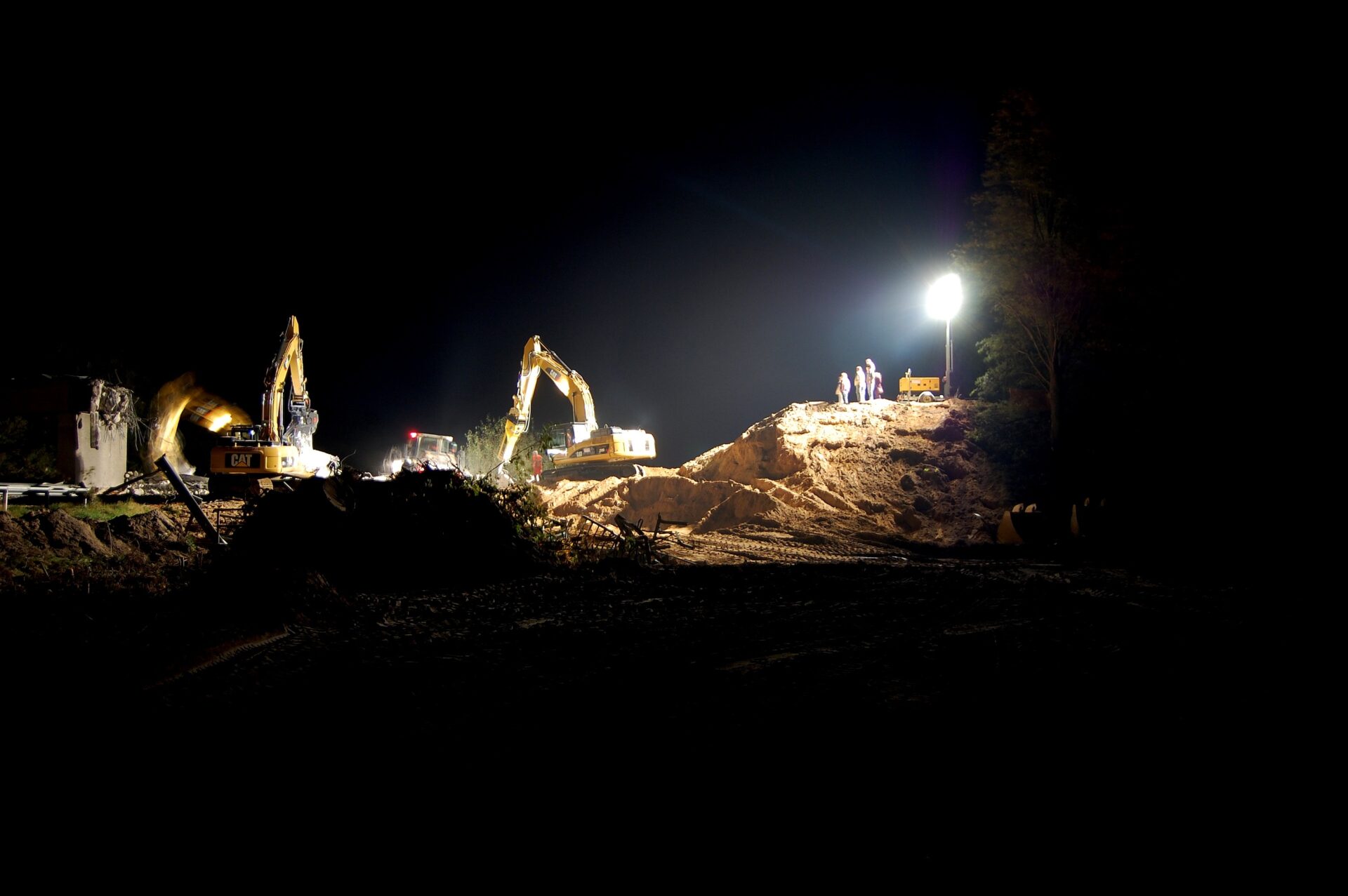 light tower at site at night